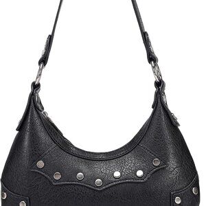 Women's Goth Y2K Mini Purse Small Shoulder Bag with Rivets and Zipper